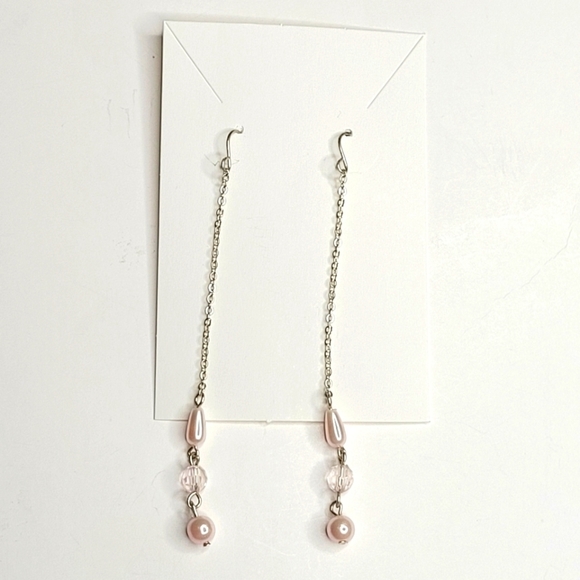 Pink and White with Chain Dangle Earrings - Picture 1 of 4